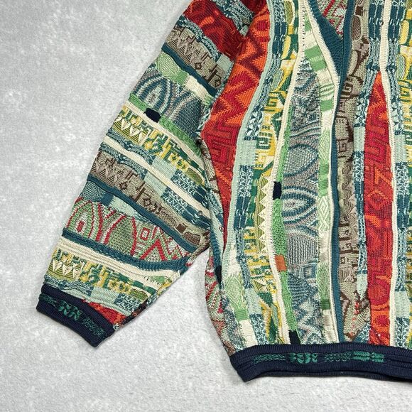 Vintage COOGI Striped Abstract 3D Knit Sweater Hip Hop Biggie Cosby Men's XL - Picture 3 of 9